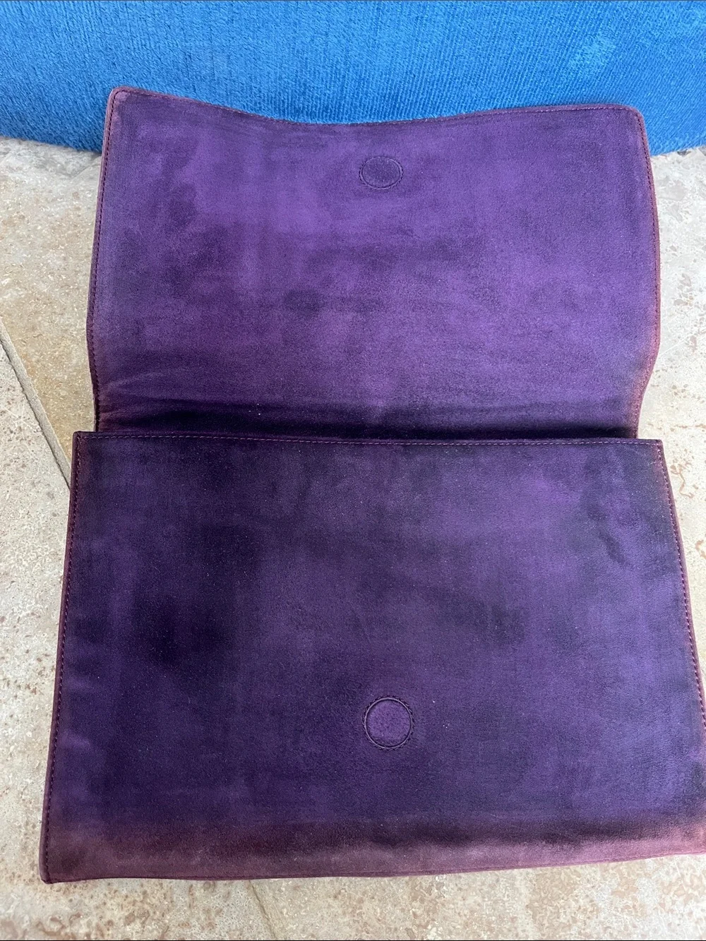 Roger Vivier Suede clutch w/Croc detail.   Loved and worn w/lots more life.